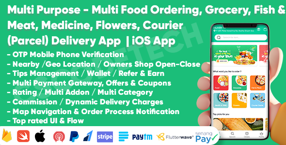 Multi Purpose - Food, Grocery, Fish-Meat, Pharmacy, Flower, Courier(Parcel) Delivery | iOS Apps icon