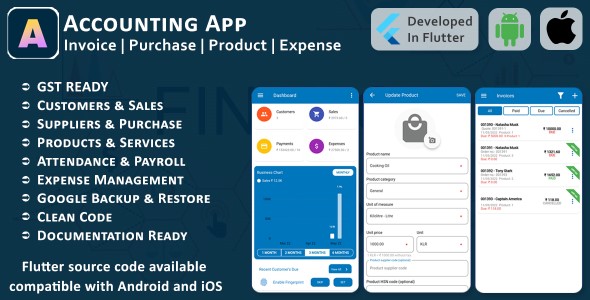 Accounting App - Business, Customers, Sales, Purchase, Payroll, GST, Flutter, Android, iOS icon