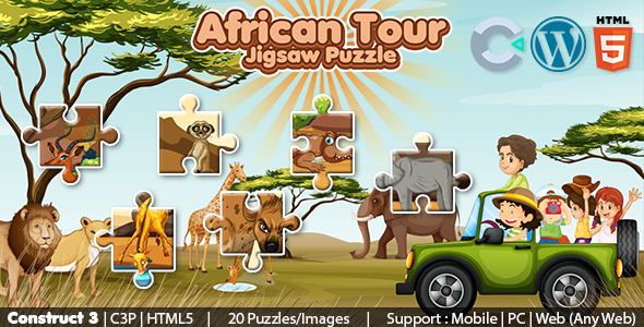 African Tour Jigsaw Puzzle Game (Construct 3 | C3P | HTML5) 20 Levels