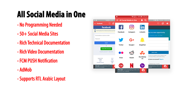 All Social Media in One | A Multi-site Android Application with AdMob & FCM PUSH Notification icon