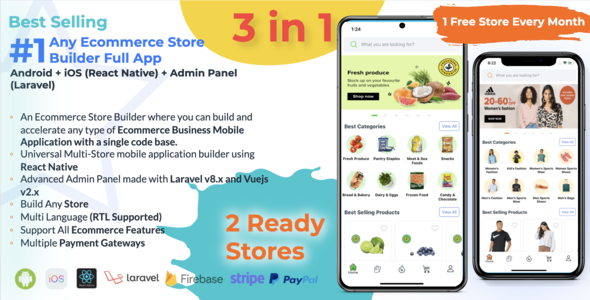 Any Ecommerce Store Builder Full App - React Native (Android\iOS) + Admin Panel