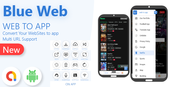 Blue Web App, Smart WebView Multi URL Support + Admob icon
