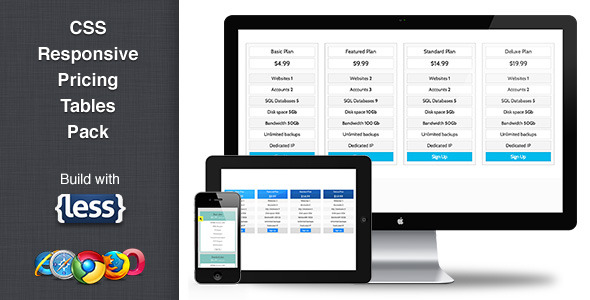 CSS LESS Responsive Pricing Tables Pack. icon