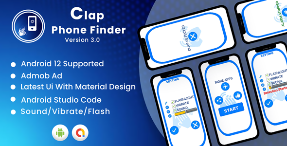Clap Phone Finder | Find my phone By clap | Android App | With Admob Ads | V3.0 icon