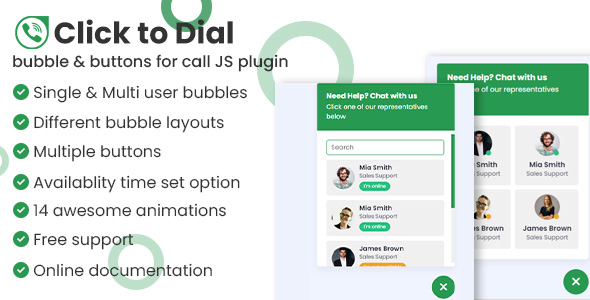 Click to dial - bubble & buttons for call JavaScript plugin icon