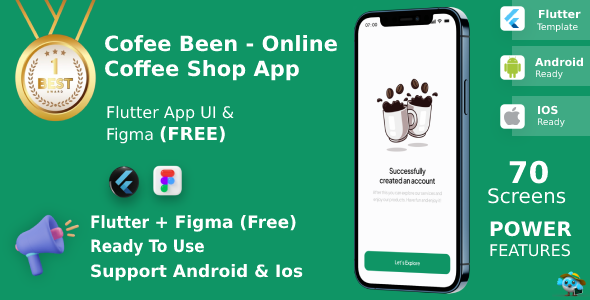 Coffee Bean ANDROID + IOS + FIGMA + Sonar Qube Test Report | UI Kit | Flutter | Online Coffee Shop icon