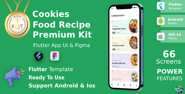 Cookies App ANDROID + IOS + FIGMA | UI Kit | Flutter | Food Recipe Premium App icon