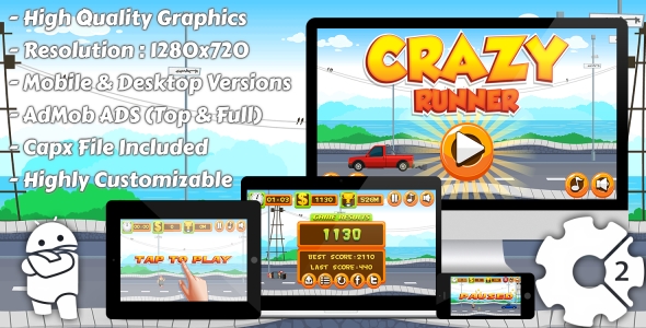 Crazy Runner - HTML5 Game, Mobile Version+AdMob!!! (Construct 3 | Construct 2 | Capx) icon