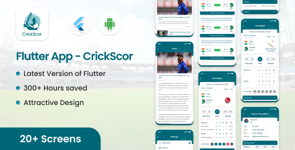 CrickScor - Fresh Flutter App Ui Template for Cricket Score Flutter  Mobile 