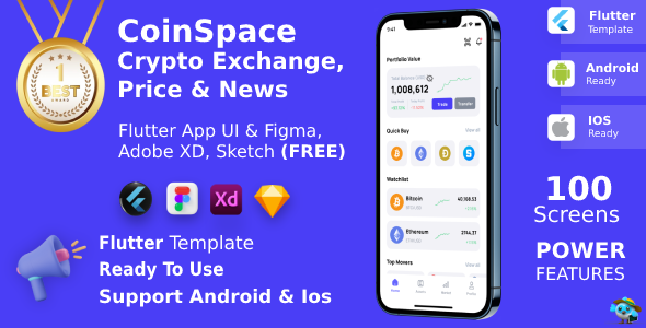 Crypto Currency App FIGMA + XD + SKETCh + Sonar Qube Test Report | UI Kit | Flutter | CoinSpace icon