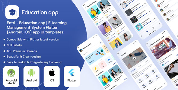 Entri - Education app | E-learning Management System Flutter 3.0(Android, iOS) app UI template    