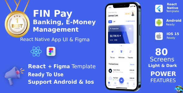 FinPay App ANDROID + IOS + FIGMA (FREE) | UI Kit | React Native | Banking, E-Money Management icon