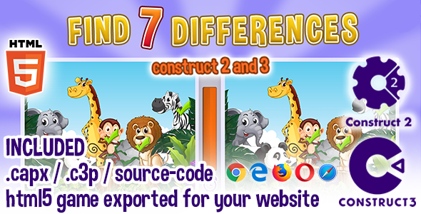 Find Seven Differences - Animals - HTML5 Construct 2 & 3 Game with Source Code icon