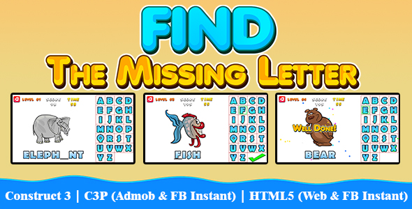 Find The Missing Letter Game v2 (Construct 3 | C3P | HTML5) Educational Game icon