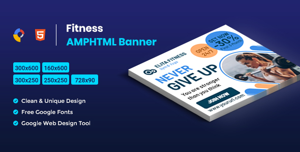 Fitness AMPHTML Banners ads template icon