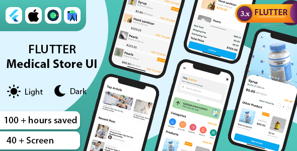 Flutter Medical Store UI kit | Upload Prescription | Shopping UI | Health Blog | UI Kit Template icon