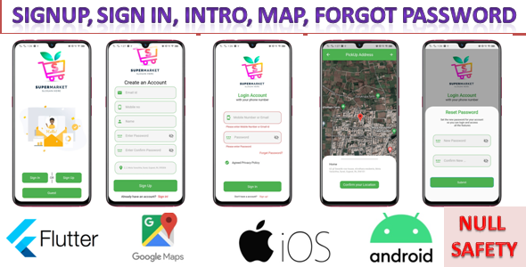 Flutter Sign in, Sign Up, onboarding UI & Google Map auto Detect Location Full Address icon
