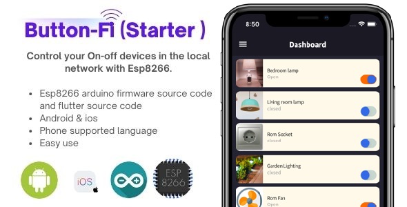 Flutter esp8266 project.simple smart home wifi light switch DIY remote wireless smart home switch. icon