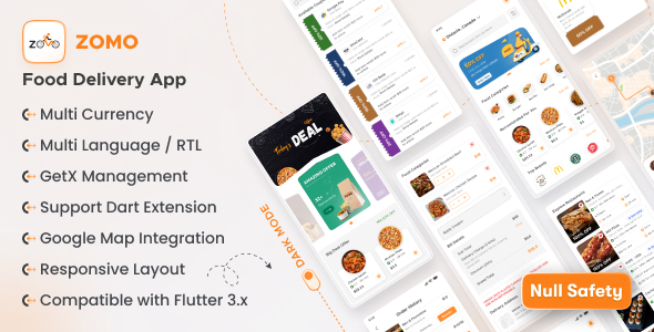 Food Delivery Flutter App UI Kit  - Zomo Flutter  Mobile 