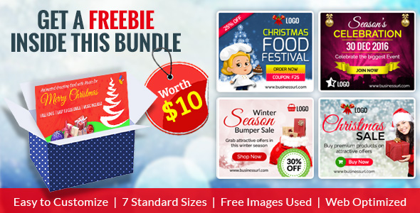 GWD | Merry Christmas HTML5 Ad Banner Bundle - With Attractive Freebie icon