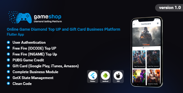 GameShop - Online Game Diamond Top UP and Gift Card Business Platform Flutter App