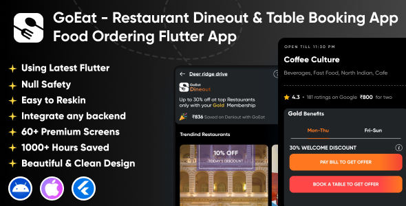 GoEat Dineout - Restaurant Table Booking App | Food Ordering Restaurant Offers & Dineout Flutter App icon