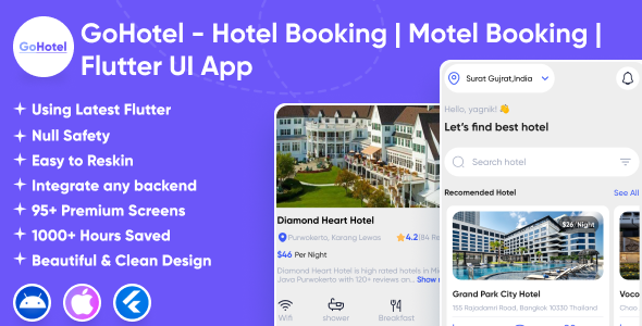 GoHotel - Hotel Booking | Motel Booking | Trivago | OYO | Airbnb | Trip & Car Booking Flutter UI App icon