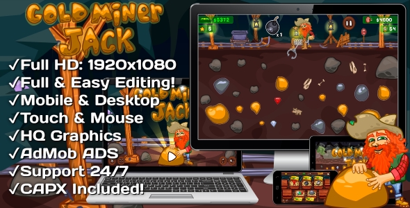 Gold Miner Jack - HTML5 Game 20 Levels + Mobile Version! (Construct 3 | Construct 2 | Capx) icon