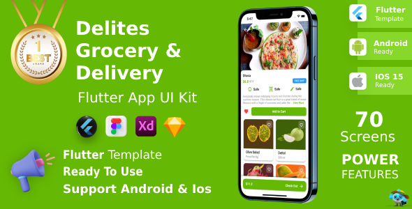 Grocery Order & Delivery Android + iOS + Figma + XD + Sketch | Flutter | Delites Flutter  Mobile 