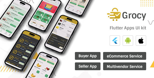 Grocy – Flutter Multi vendor Ecommerce App UI Kit Flutter  Mobile 