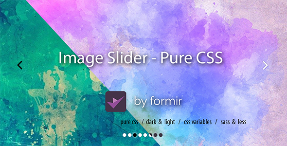 Image Slider - Pure CSS carousel with dark mode & fullscreen / less / sass icon