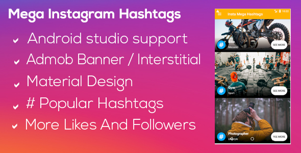 Instagram Mega Hashtags - Organic Likes & Followers - Admob icon