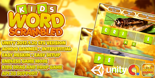 Kids Word Scrambled (Drag And Drop) + Unity3d LTS + Admob Ads Ready + EASY Reskin icon
