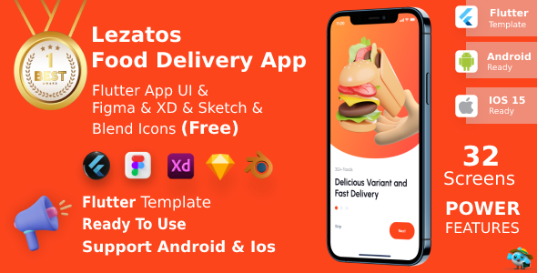 Lezatos ANDROID + IOS + FIGMA + XD + SKETCH + Blend Icons | UI Kit | Flutter | Food Delivery icon