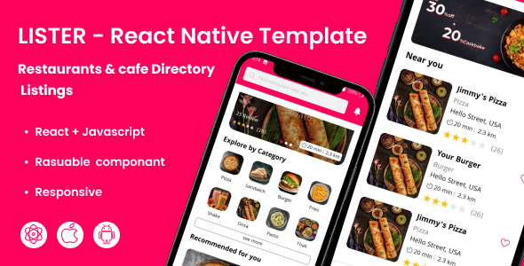 Lister - Restaurants Directory React Native Mobile App Template | Android & iOS icon
