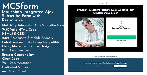 MCSform - Mailchimp Integrated Ajax Subscribe Form with Responsive icon