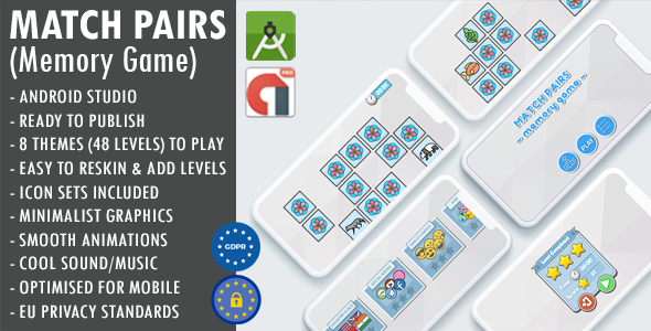 Match Pairs (Memory Game) - Android Studio + Beautiful Graphics & Animations + Cool Sound/Music icon