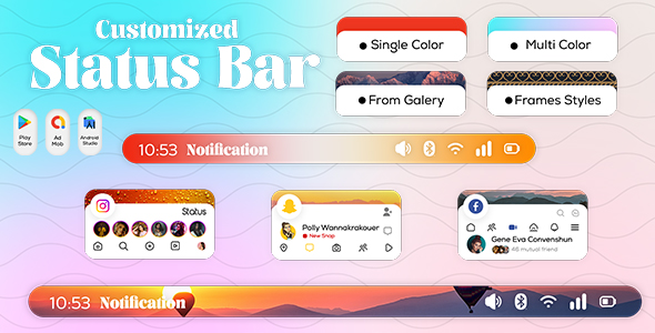 Material Customized Status Bar - Super Status Bar - Notification Bar - Customization Color Bar icon