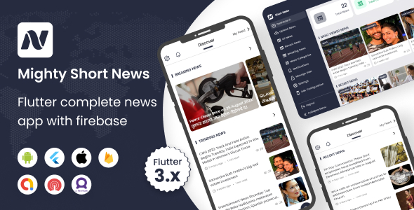 MightyShort News - Flutter News app with firebase backend | Admin panel | News App icon