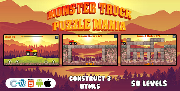 Monster Truck Puzzle Mania Game (Construct 3 | C3P | HTML5) Racing and Puzzle Game with 50 Levels icon