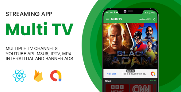 Multi TV Live Streaming App with IPTV, m3u8 & Youtube Player (admob & facebook ads) icon