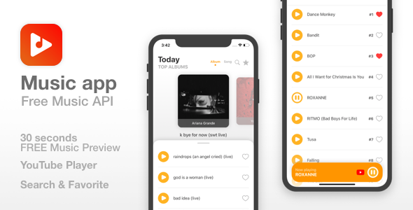 Music Streaming - iOS app with free API & YouTube Player - Top Albums, Songs, Search and Favorite icon
