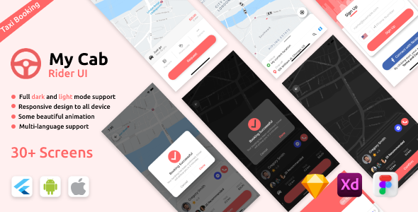 My Cab Android + iOS +Figma + Sketch + XD | Flutter | Rider Taxi Booking icon