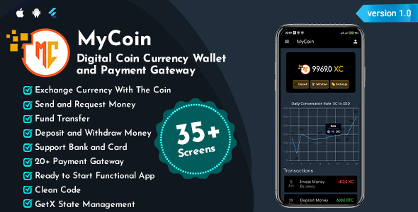 MyCoin - Digital Coin Currency Wallet and Payment Gateway Flutter App UI Kit icon