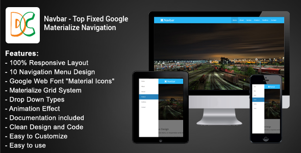 Navbar - Top Fixed Google Materialize Navigation icon