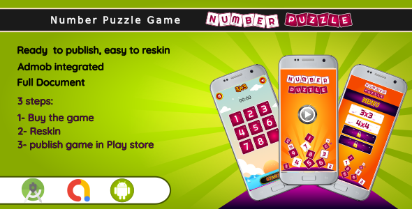 Number Puzzle game - Android Studio Complete Project + admob icon