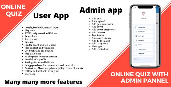 Online quiz + User app + Admin app + firebase icon
