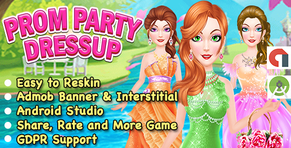 Prom Party Dress Up Game For Kids + Ready For Publish + Admob + Android Studio icon