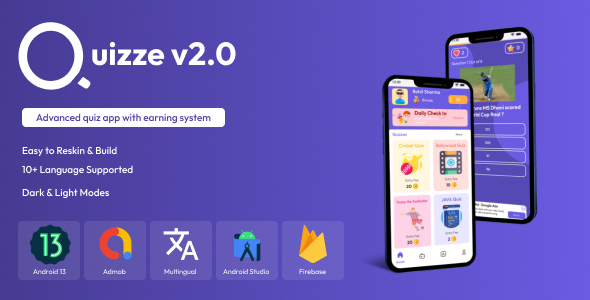 Quizze | Android Quiz App |Android Gaming App | Android Studio Full App + Admin Panel icon