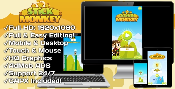 Stick Monkey - HTML5 Game + Mobile Version! (Construct 3 | Construct 2 | Capx) icon